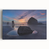 Black and white photo of Cannon Beach, Oregon on stretched canvas, ideal for kitchen wall art.