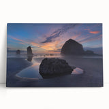Black and white image of Cannon Beach, Oregon on stretched canvas, ideal for kitchen wall art or bedroom ambiance.