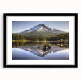 Extra large abstract art print of Mount Hood in colorful, textured style on a black framed canvas.