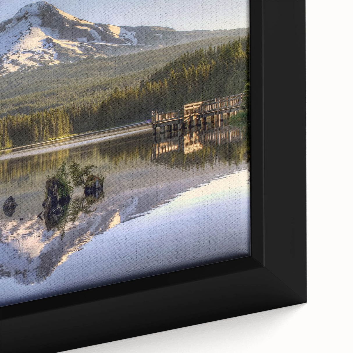 Framed canvas of Mount Hood in Oregon, featuring textured black and colorful art, extra large for living room decor.