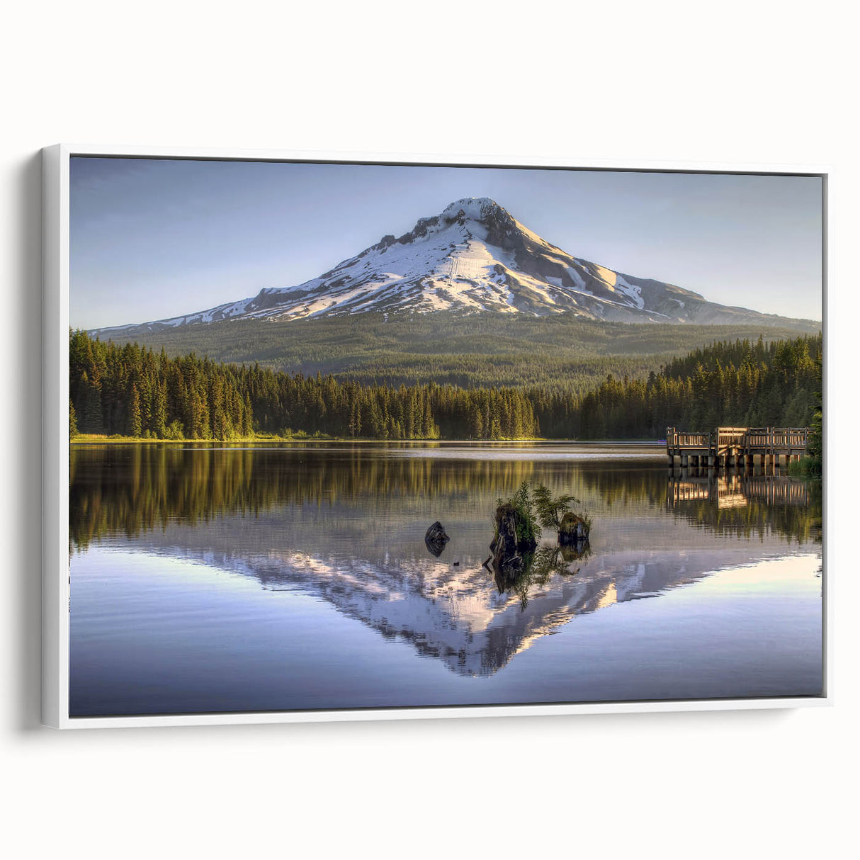 Vintage poster art of Mount Hood in Oregon, featuring a colorful palette on a framed canvas, ideal for living room decor.