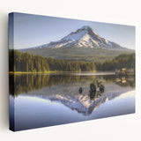 Large canvas print of Mount Hood in Oregon, featuring muted earth tones, ideal for kitchen wall art.