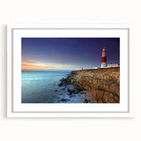 Abstract art print of Portland, Oregon, in muted green and blue tones on a white framed canvas, ideal for dining room decor.