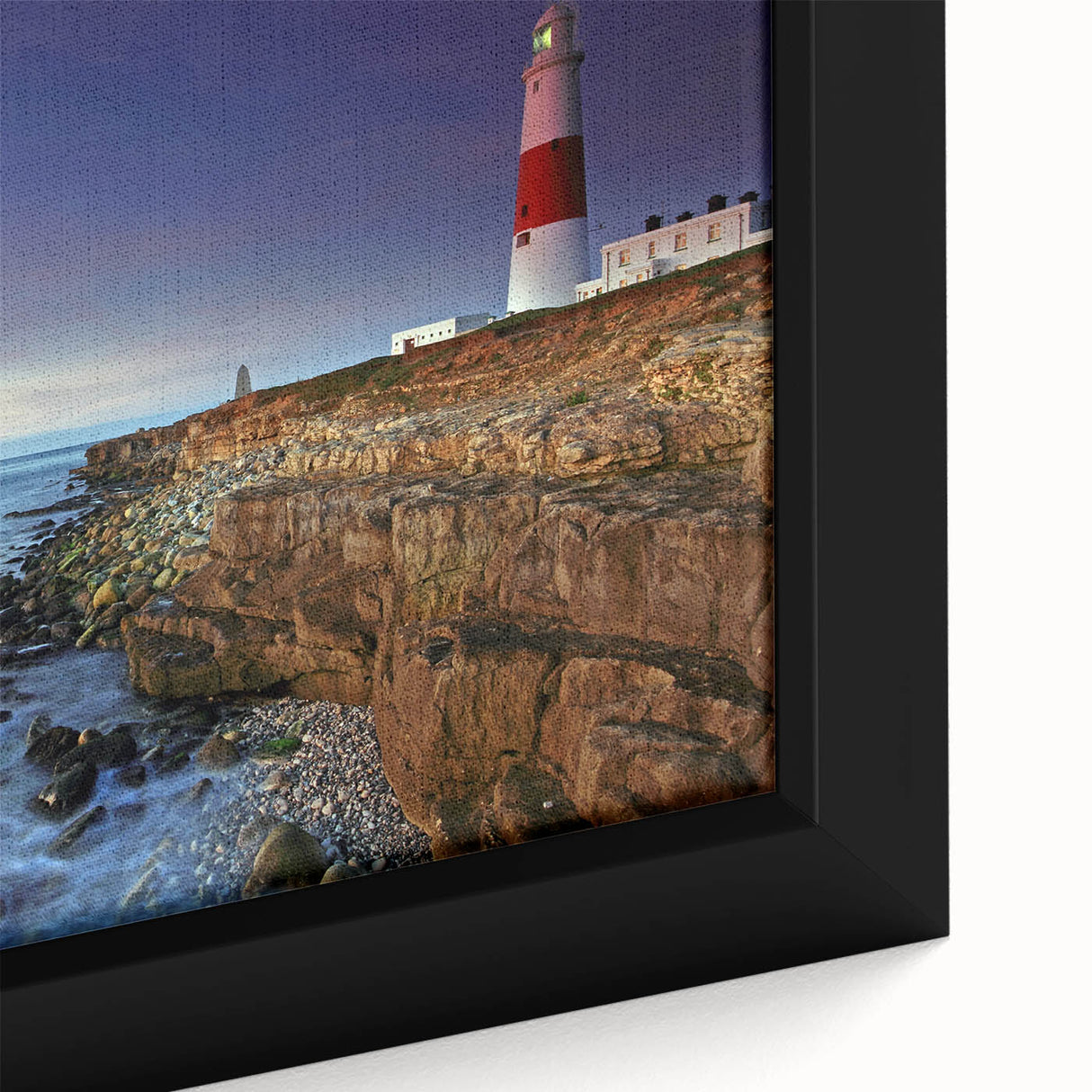Extra large framed canvas depicting a textured, colorful Portland skyline on a black background, ideal for living room decor.