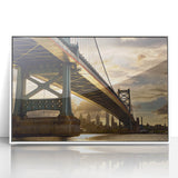 Art deco poster of Philadelphia skyline in muted gray tones on framed acrylic, ideal for modern art wall decor.