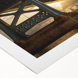 Art deco poster of Philadelphia skyline in muted blue tones on rolled canvas, suitable for dining room wall art.