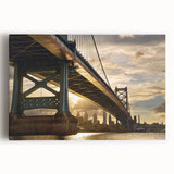Black and white stretched canvas of Philadelphia skyline, ideal for kitchen wall art.