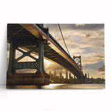 Black and white wall art of Philadelphia skyline on stretched canvas, ideal for kitchen or bedroom decor.