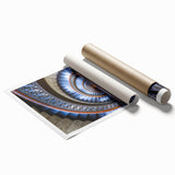 Rolled print of Pittsburgh skyline with muted gray and blue tones, ideal for classy bathroom wall decor.