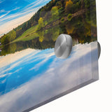 Large abstract wall art featuring dynamic swirls in muted earth tones on acrylic glass, ideal for dining room ambiance.