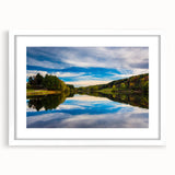 Abstract art print of Pennsylvania scenery in muted earth tones on a white-framed canvas, suitable for dining room decor.