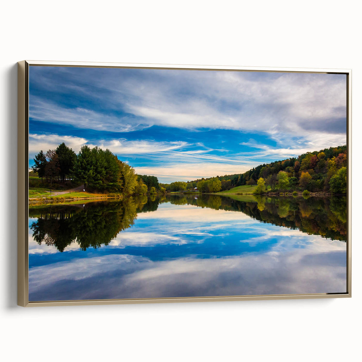 Framed canvas depicting a vintage-style Pennsylvania landscape in muted gold and black tones, ideal for bedroom wall art.