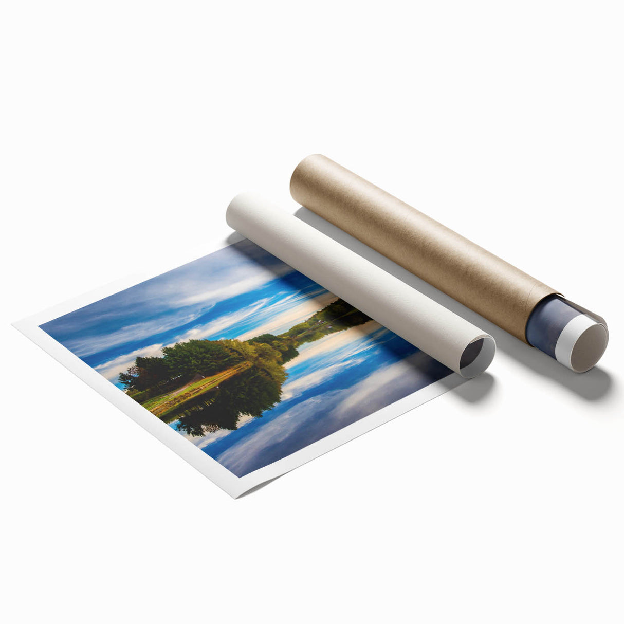 Extra large rolled print of a Pennsylvania landscape with subdued floral elements in soft earth tones.