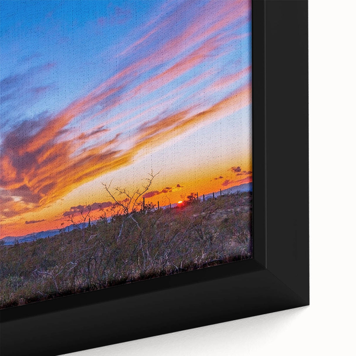 Extra large framed canvas of Phoenix valley in textured black with colorful accents, suitable for living room decor.