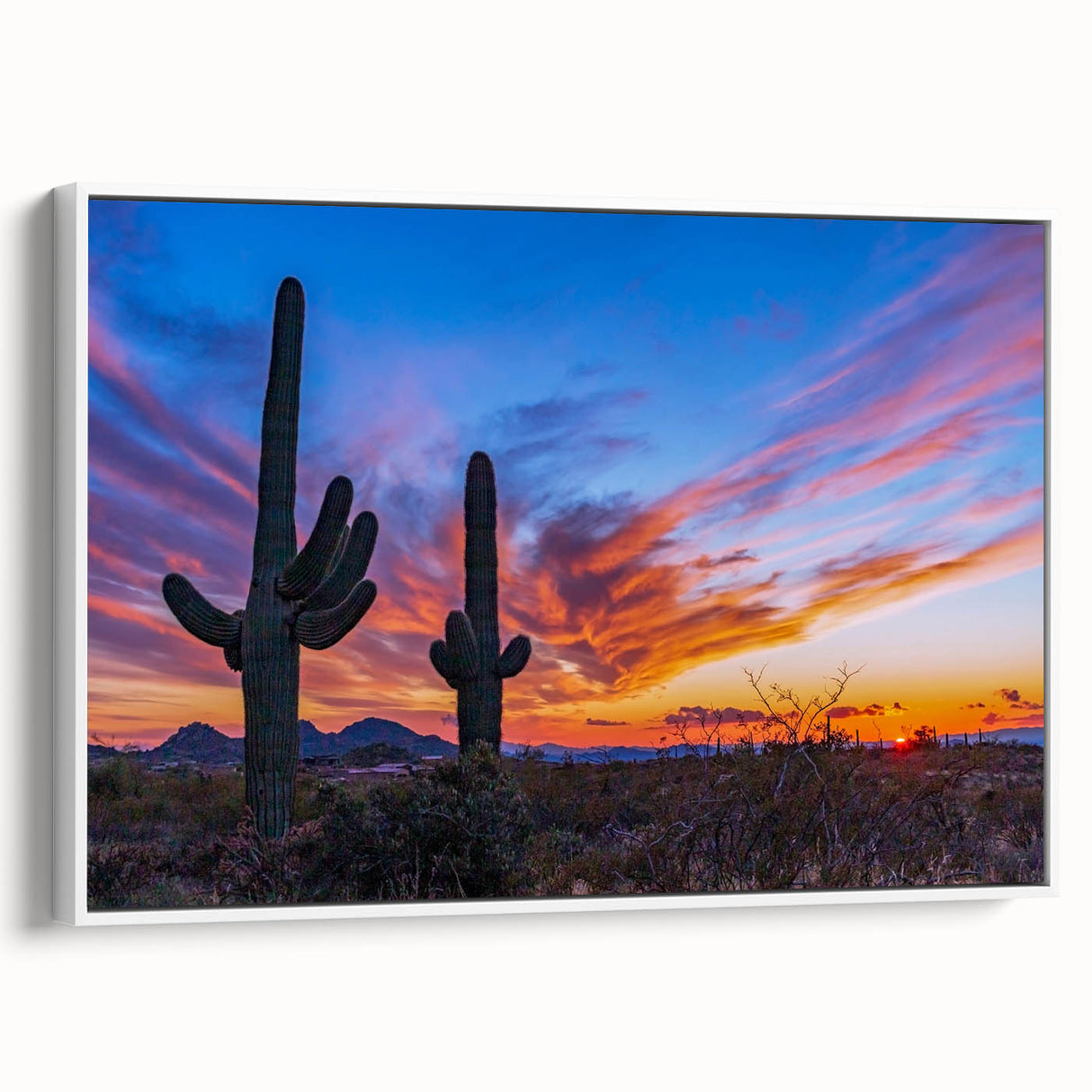 Vintage poster art of Phoenix valley on framed canvas in colorful tones, sized for living room walls.