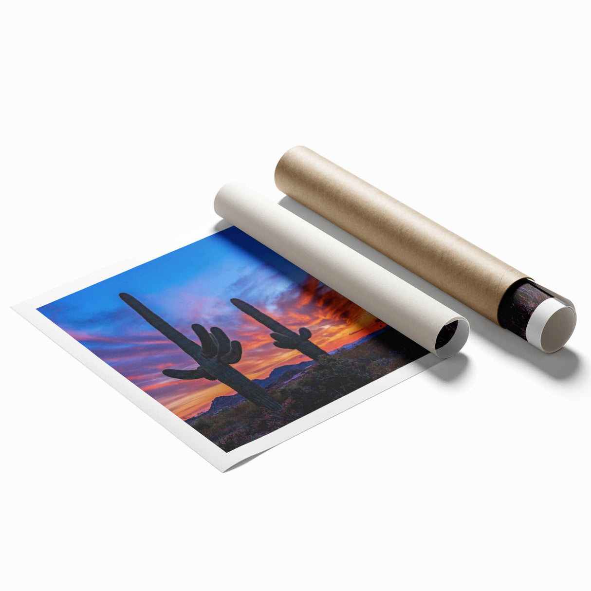 Extra large rolled print depicting Phoenix valley with muted earth tones, ideal for classy bathroom wall art.