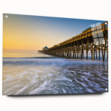 Acrylic print of the Charleston, South Carolina skyline in muted blue and gray tones.