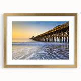 Extra large abstract art print of Charleston scenery in muted gold and green tones on a framed canvas.