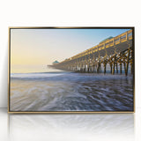 Large art print of Charleston, South Carolina scenery in gold frame, with mid-century modernist style.