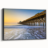 Black and white framed canvas of Charleston landscape in vintage poster style, ideal for bedroom wall decor.