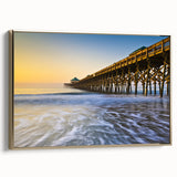 Framed canvas wall art of Charleston landscape in vintage poster style, featuring black and gold tones.