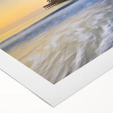 Art deco poster of Charleston skyline in muted gold and blue tones on rolled canvas, suitable for dining room decor.