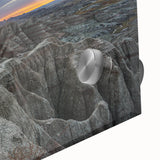 Large abstract depiction of South Dakota Badlands in muted earth tones on acrylic glass, ideal for dining room art.