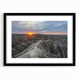 Abstract art print of South Dakota Badlands in vibrant, textured colors on a large black-framed canvas.