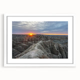 Abstract art print of South Dakota Badlands in muted earth tones on a white framed mat.