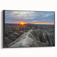 Black and white landscape art painting of South Dakota Badlands on framed canvas, ideal for bedroom wall decor.