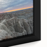 Extra large framed canvas of the South Dakota Badlands in black with colorful, textured detailing.