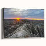 Landscape art painting of South Dakota Badlands on a silver-framed canvas, featuring earthy tones.
