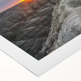 Art deco poster of South Dakota Badlands in muted earth tones on rolled canvas, suitable for dining room decor.