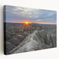 Panoramic view of the South Dakota Badlands on stretched canvas, featuring earthy tones, suitable for kitchen wall art.