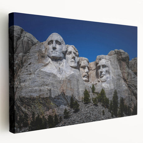 Mt. Rushmore depiction in muted earth tones on a stretched canvas, ideal for kitchen wall art.