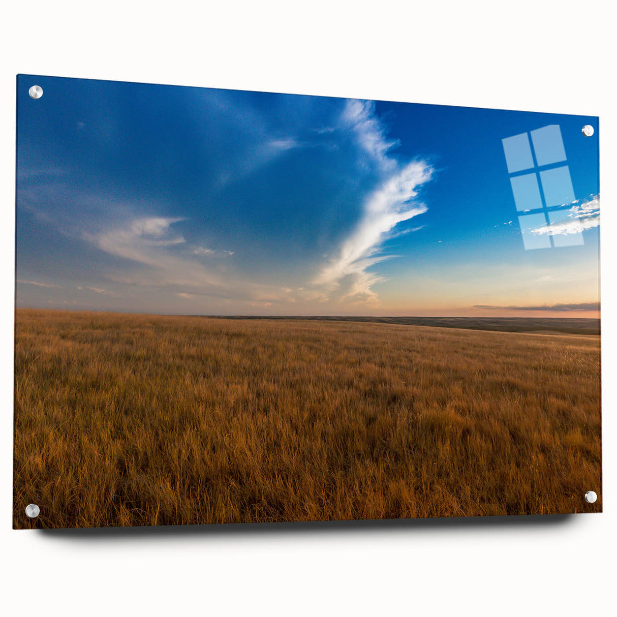 Acrylic print of a South Dakota landscape in muted earth tones, suitable for bedroom or dining room decor.