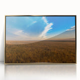 Acrylic print of South Dakota landscape in gold frame, featuring mid-century modernist style.