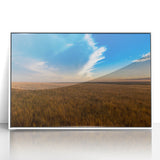 Art deco poster of South Dakota scenery in muted tones on white framed acrylic, ideal for modern nursery wall art.