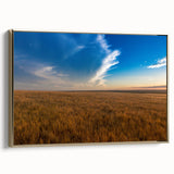 Framed canvas depicting a serene South Dakota landscape in muted earth tones, ideal for bedroom wall art.