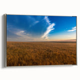 Framed canvas of a South Dakota landscape in muted earth tones, ideal for enhancing a living room or office space.