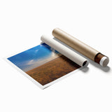 Scenic South Dakota landscape on rolled print, featuring muted green and earth tones, ideal for classy bathroom wall art.
