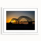 Abstract art print of Memphis skyline in muted blues and grays on a framed white mat, ideal for dining room decor.