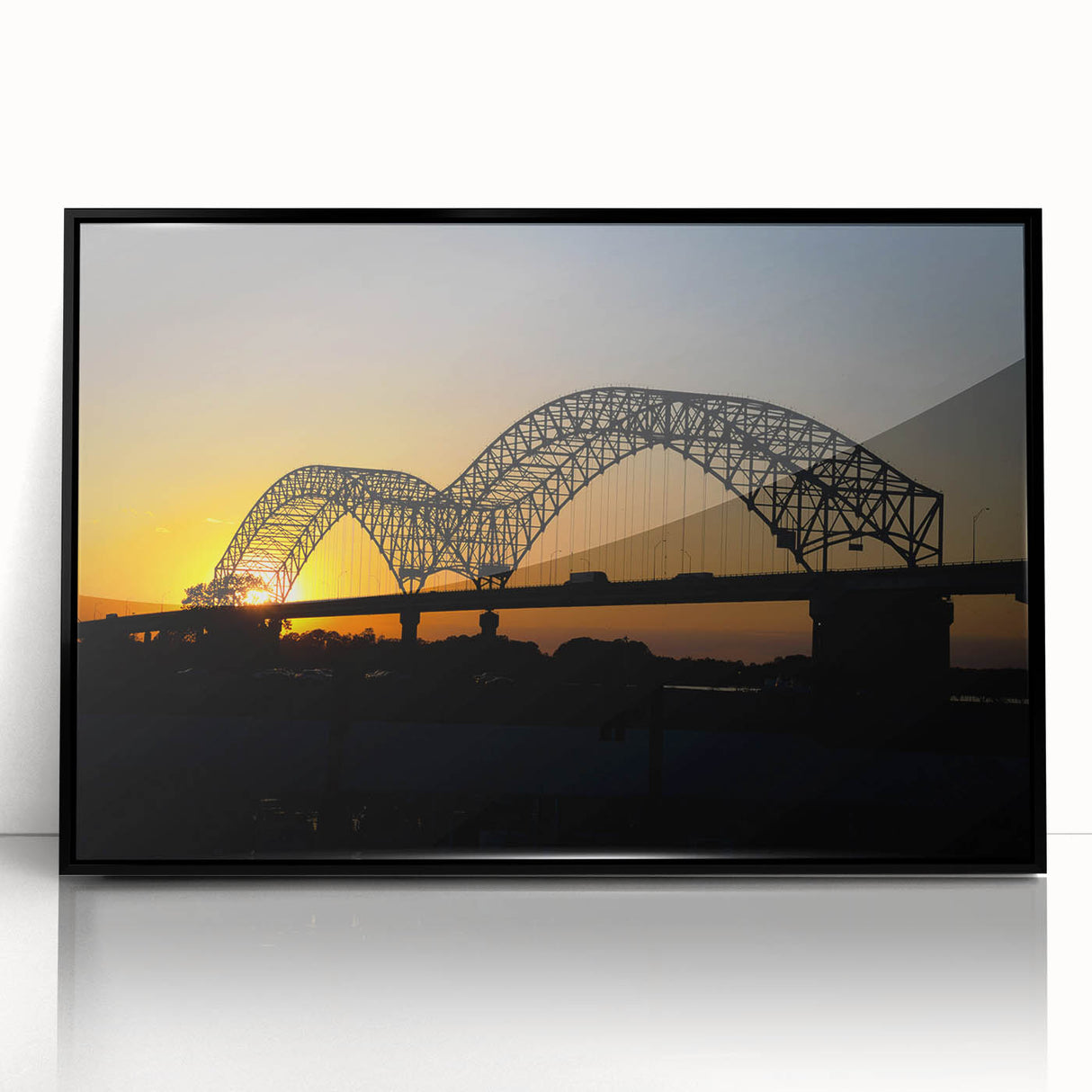 Large abstract wall art of Memphis skyline in muted gray on black framed acrylic, ideal for modern living room decor.