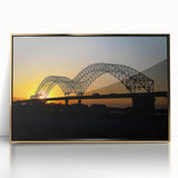 Framed acrylic print of Memphis skyline in gold and blue tones, ideal for modern art wall decor.