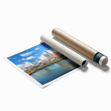 Extra large rolled print of Austin, Texas scenery with floral elements in soft pastel colors.