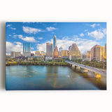 Black and white photo of Austin skyline on stretched canvas, ideal for kitchen wall art.