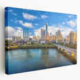 Austin, Texas skyline depicted in muted earth tones on a large stretched canvas, suitable for kitchen wall art.
