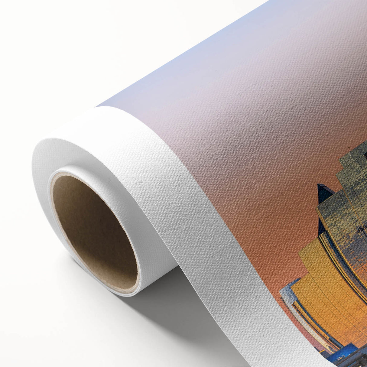 Art deco poster of Dallas skyline in pastel shades on rolled canvas, ideal for nursery wall art.