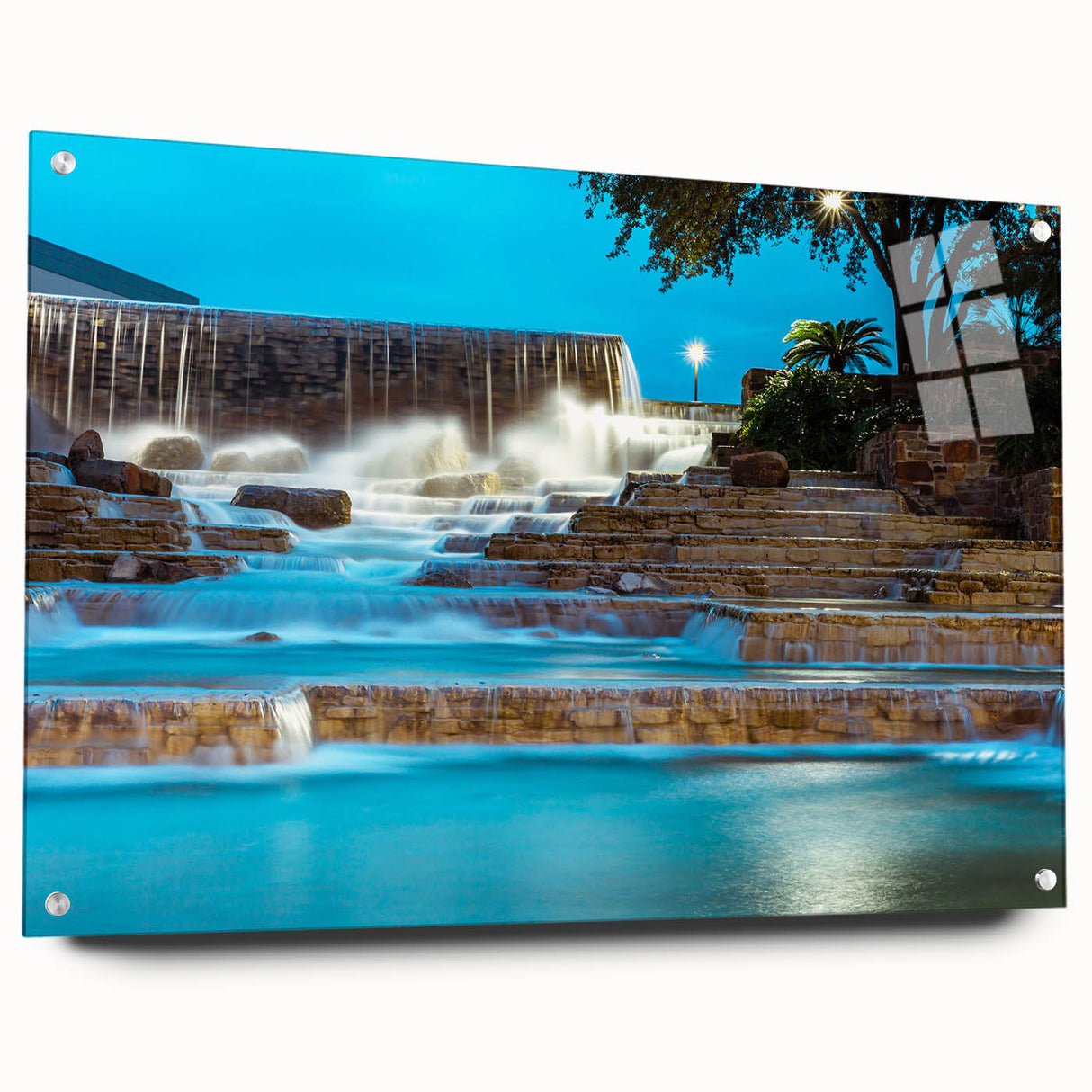 Acrylic print of San Antonio skyline in muted earth tones, suitable for bedroom or dining room decor.