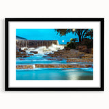 Extra large abstract art print of a colorful, textured depiction of San Antonio scenery on a framed canvas.